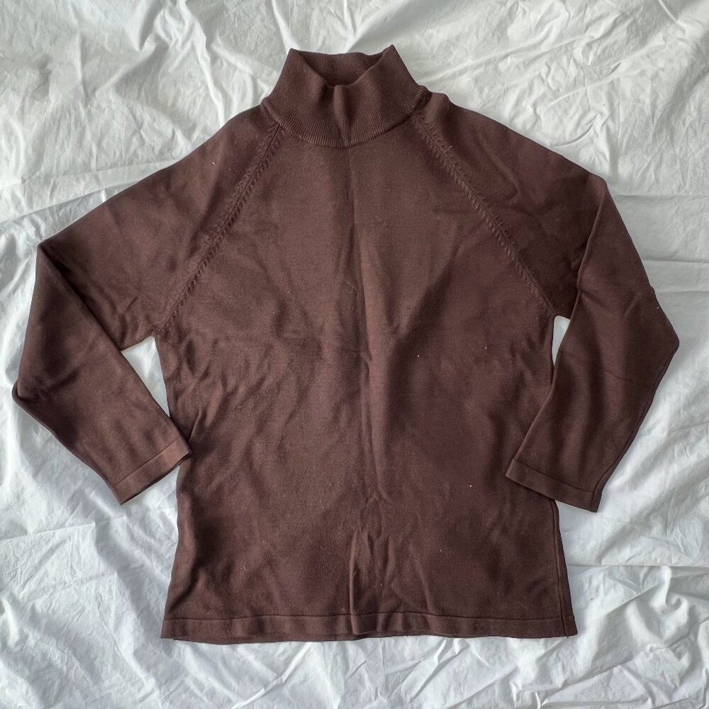 Neiman Marcus Brown Silk Blend Mock Turtleneck